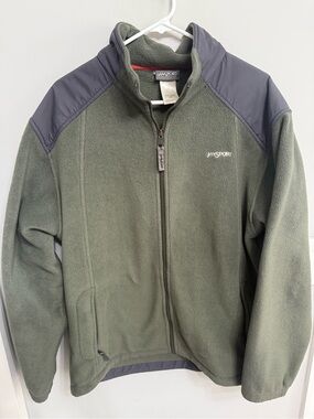 Jansport Olive Green Fleece Jacket with Gray Shoulder Panels